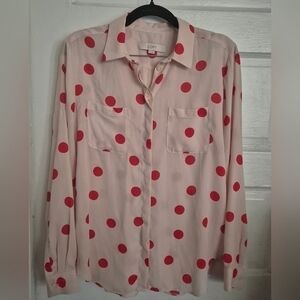 LOFT Nude and Orange Polka Dot Blouse Size S
